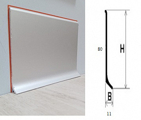 Плинтус анодированный алюминиевый 80х11х3000 мм Россия, серебро